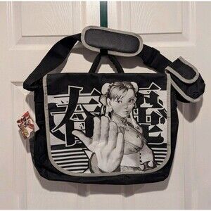 Retro Y2K Street Fighter IV: Chun Li Messenger Bag Capcom Black & White NWT